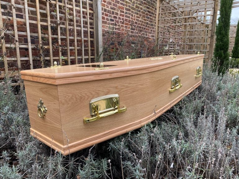 Light Oak Veneer Burial Coffin Flatback Handles