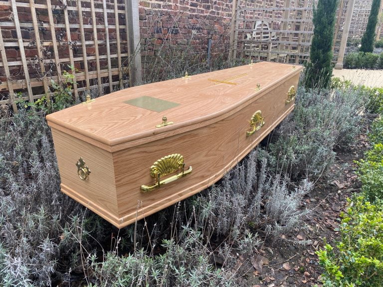 Light Oak Veneer Burial Coffin Shell Handles