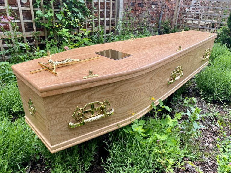 Light Oak Veneer Burial Coffin Cross Handles